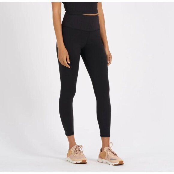 Vuori Activewear Studio Leggings Wide Ribbed Waistband Seamless Ankle Black Sz X - Picture 2 of 7